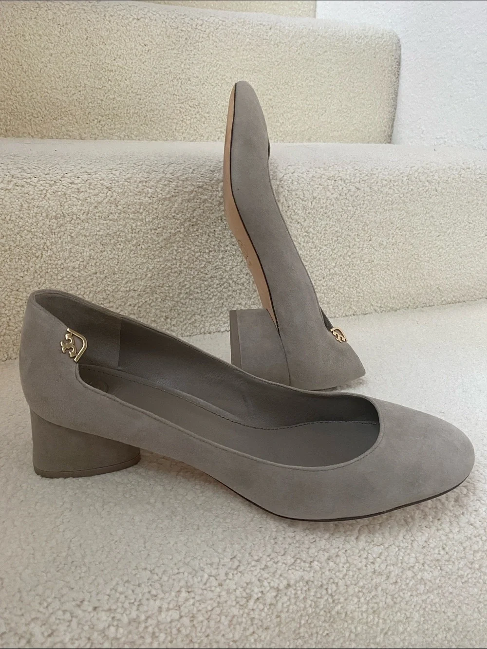 Tory Burch Gray Suede Block Heel Pumps